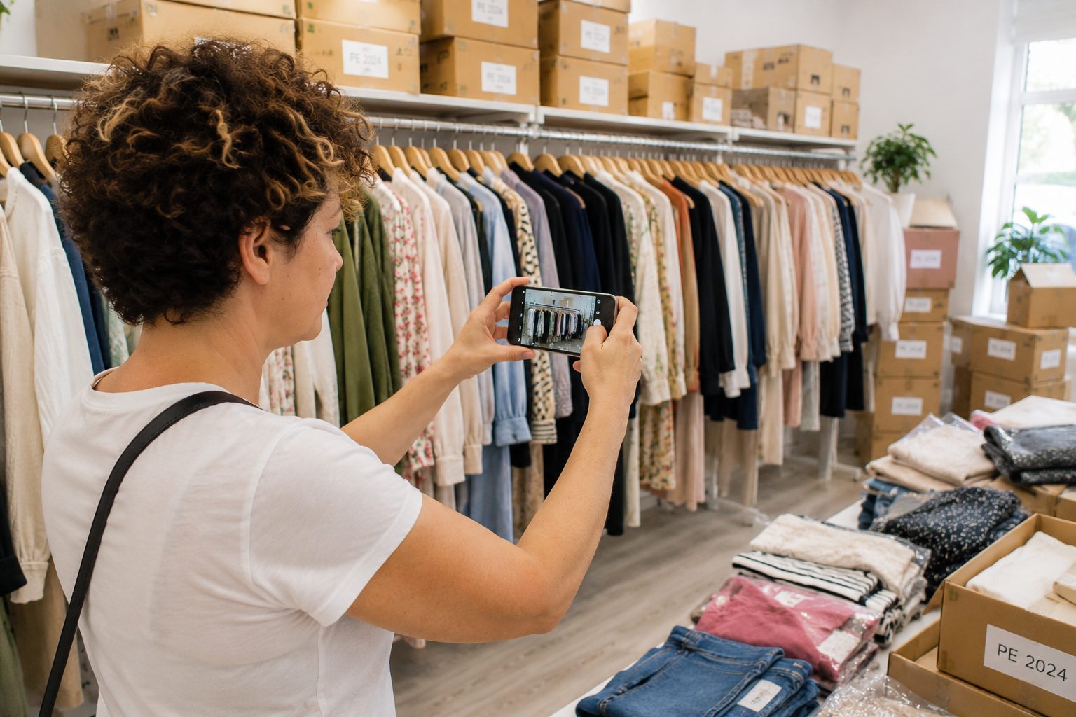 Cliente fotografa stock abbigliamento Cliente fotografa stock abbigliamento per valutazione online
